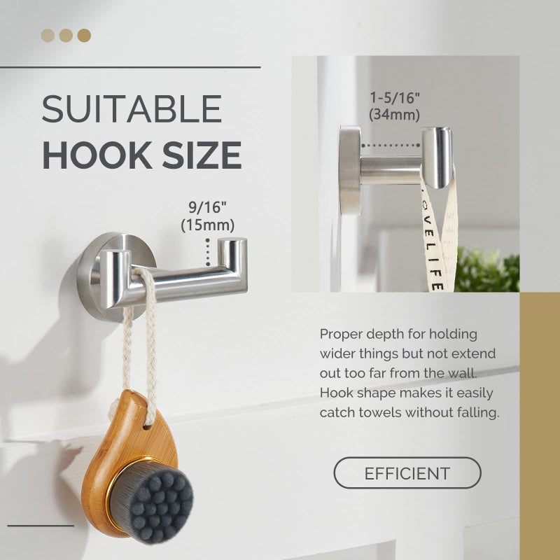 Angle Simple Towel Hook for Bathroom, SUS 304 Stainless Steel, Double Hand Towel Coat Holder for Wall, Brushed Nickel - Image 5